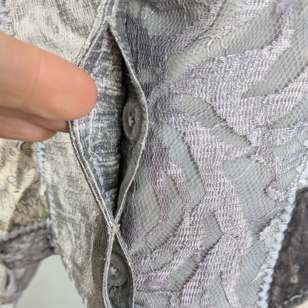 Y2K Patchwork Velvet Jacket XS Gray Silver Lace 90s Eclectic Artsy Whimsigoth - Picture 8 of 16